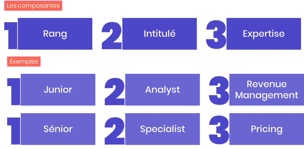 Composante d'un intitulé de poste : Le rang, l'intitulé et l'expertise.