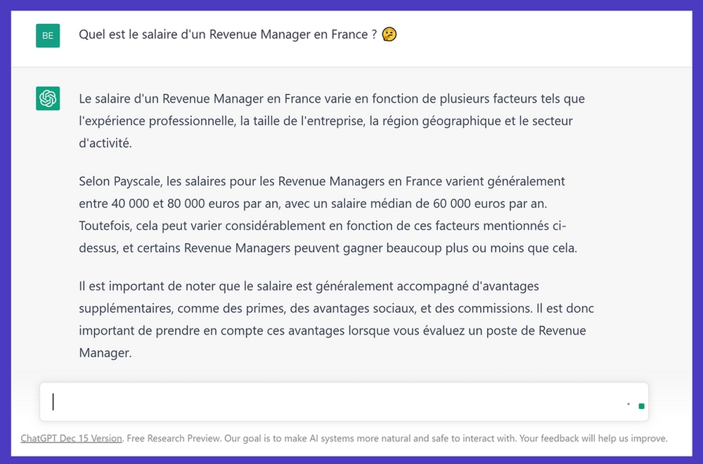 Quel est le salaire d'un Revenue Manager ? On a posé la question à ChatGPT et voici sa réponse !
