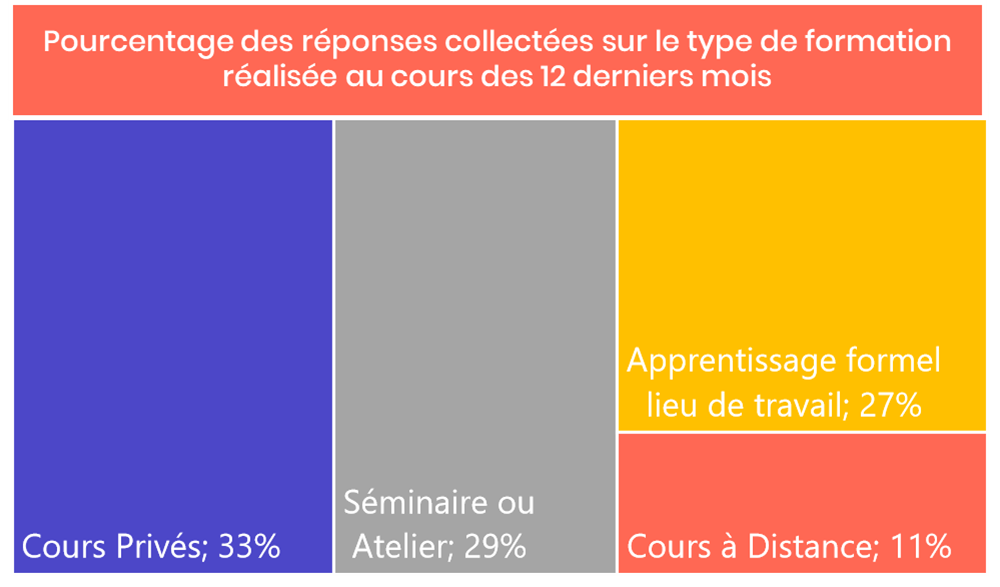 Pourcentage des réponses collectées sur le type de formation réalisée au cours des douze derniers mois.