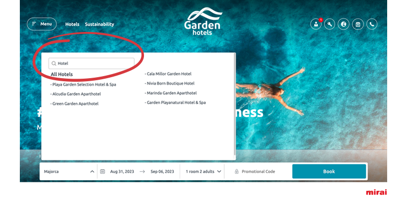 moteur recherche hotels des chaines mirai