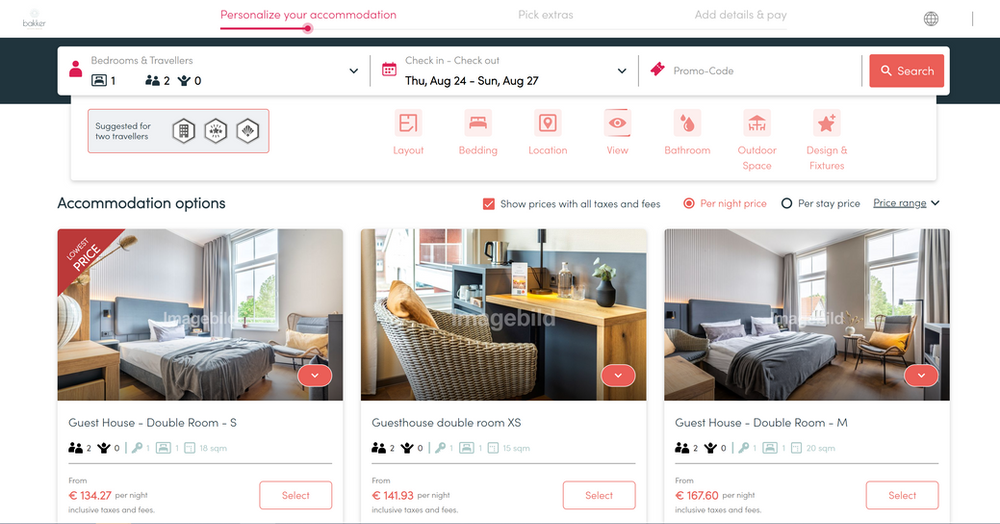Exemple de l'hôtel Bakker en Allemagne proposant de l'Attribute Based Pricing