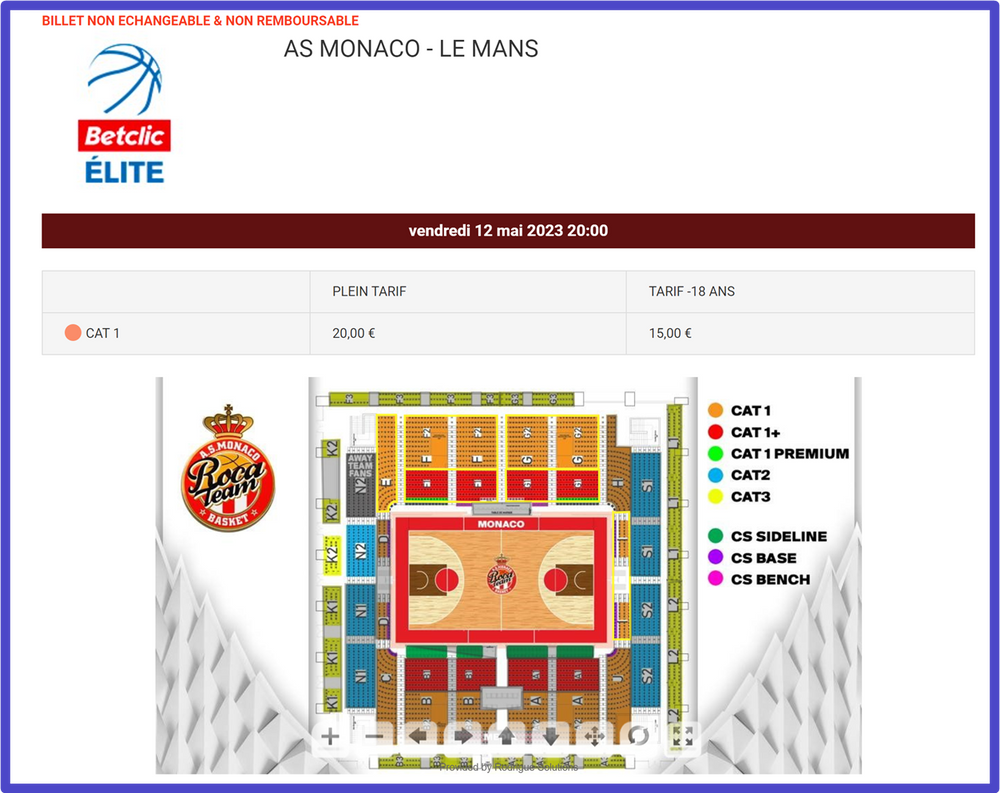 Exemple : Billeterie de l'AS Monaco (Basket) avec une remise de 25% pour un tarif -18 ans