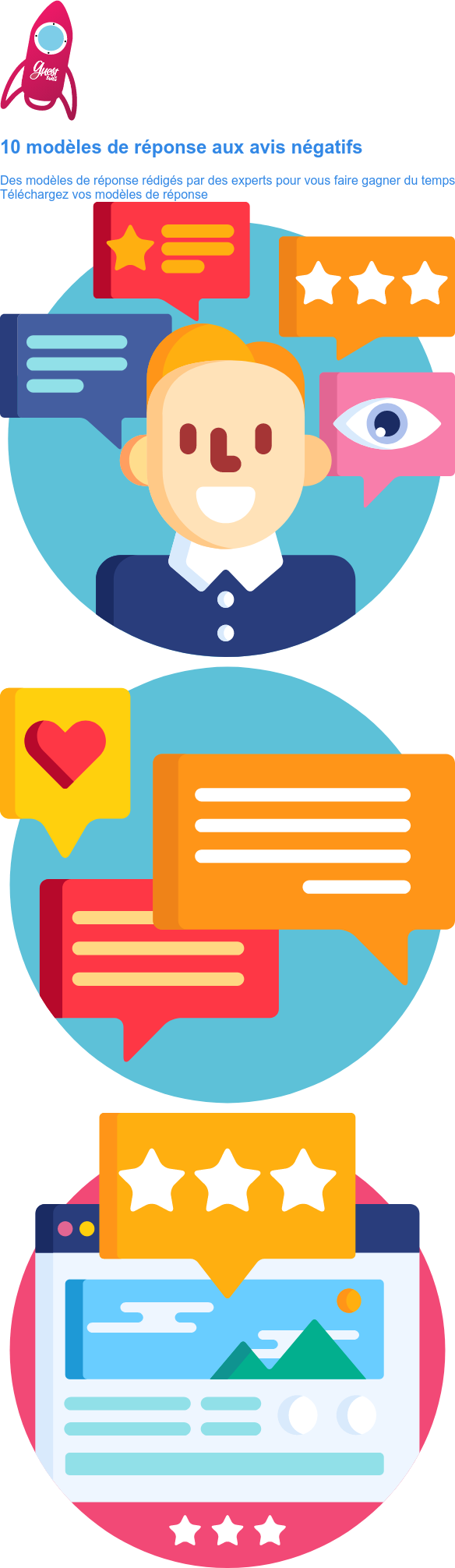 10 modèles de réponse aux avis négatifs Des modèles de réponse rédigés par des experts pour vous faire gagner du temps Téléchargez vos modèles de réponse
