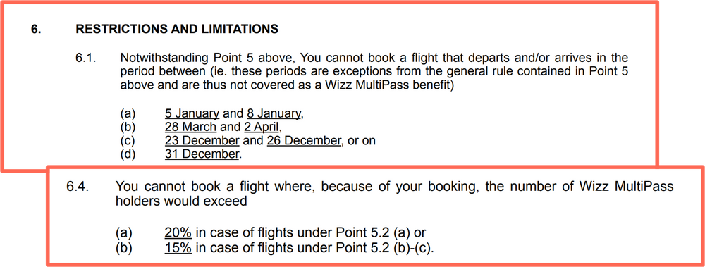 Conditions générales de ventes du Wizz Air Pass