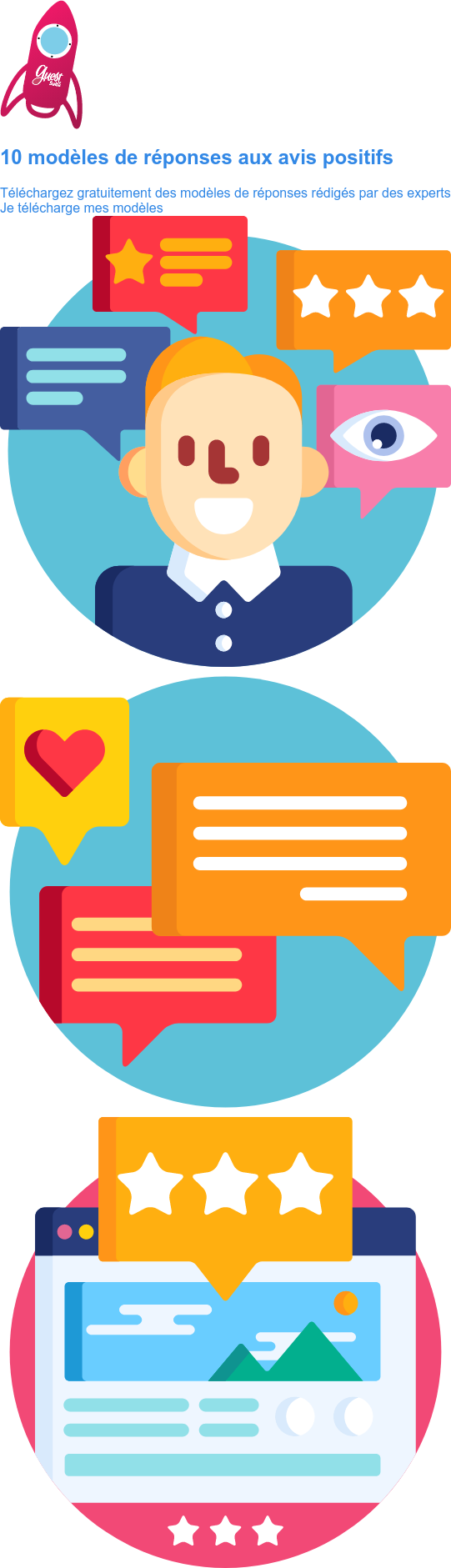 10 modèles de réponses aux avis positifs Téléchargez gratuitement des modèles de réponses rédigés par des experts Je télécharge mes modèles
