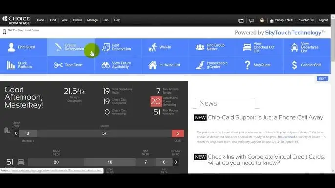 Ecran de ChoiceAdvantage - Outil maison de ChoiceHotel