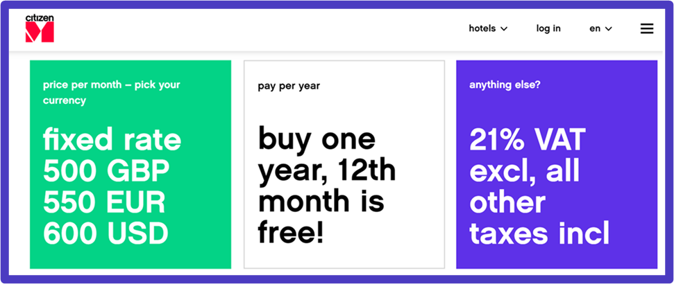 CitizenM proposant des abonnements pour leurs clients