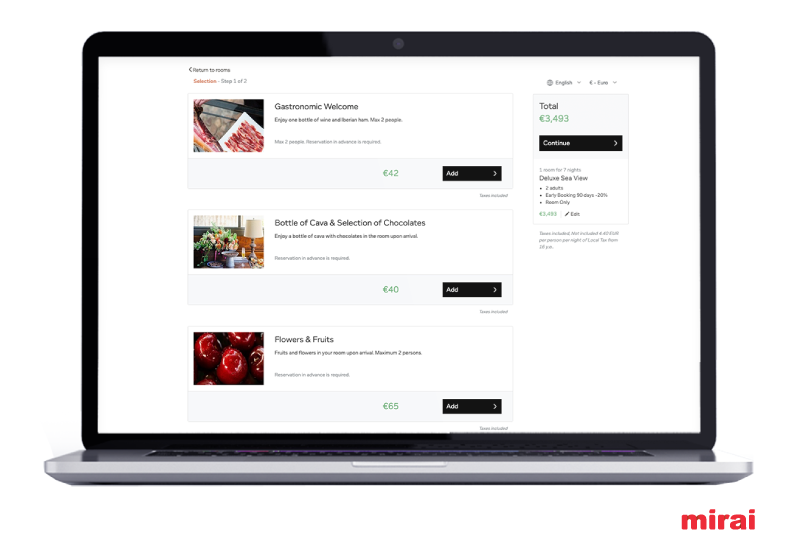 processus paiement facile vente extras mirai