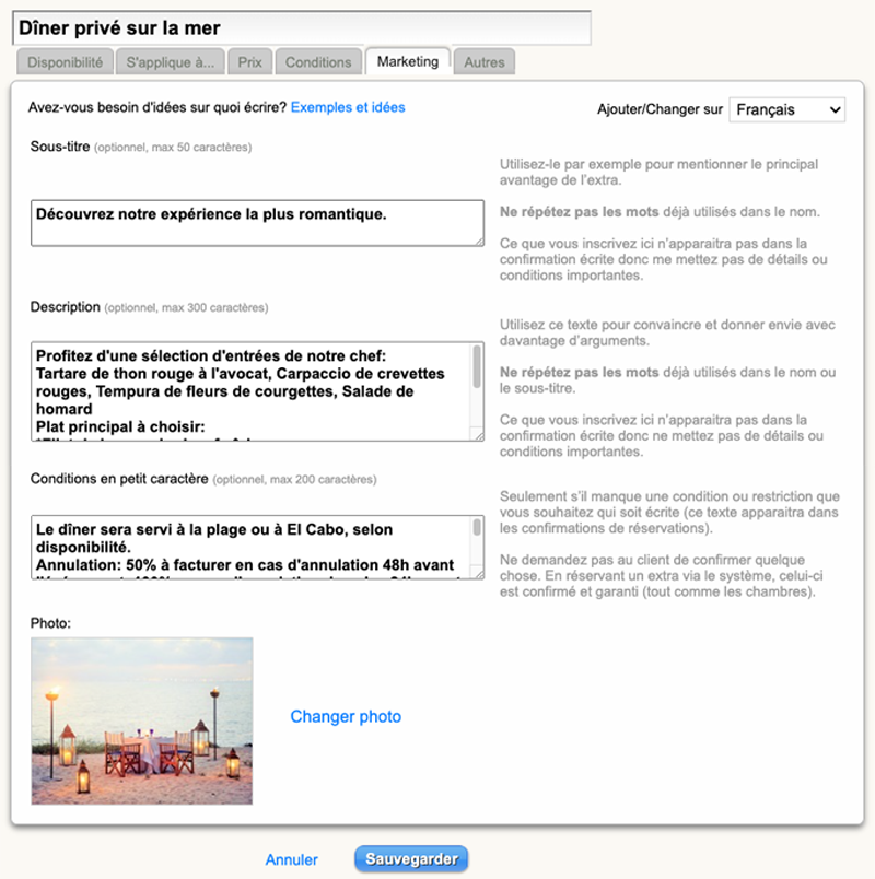 configuration texte image extras mirai