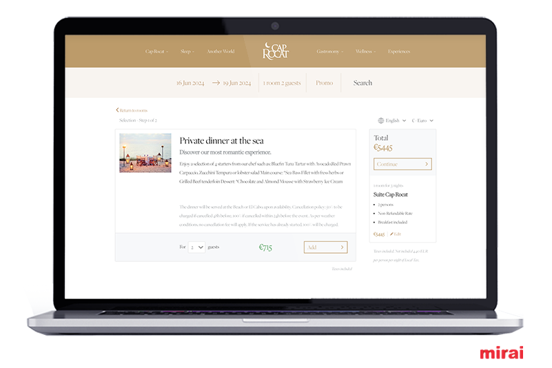 page extras moteur reservations mirai