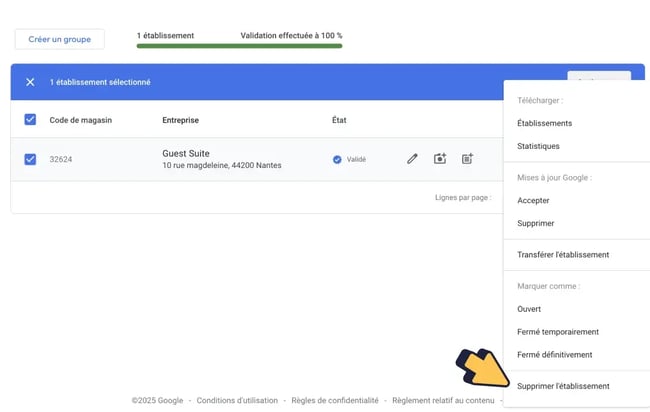 supprimer une fiche détablissement google
