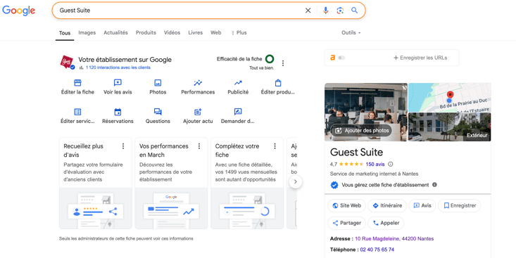 Panneau gestion fiche google