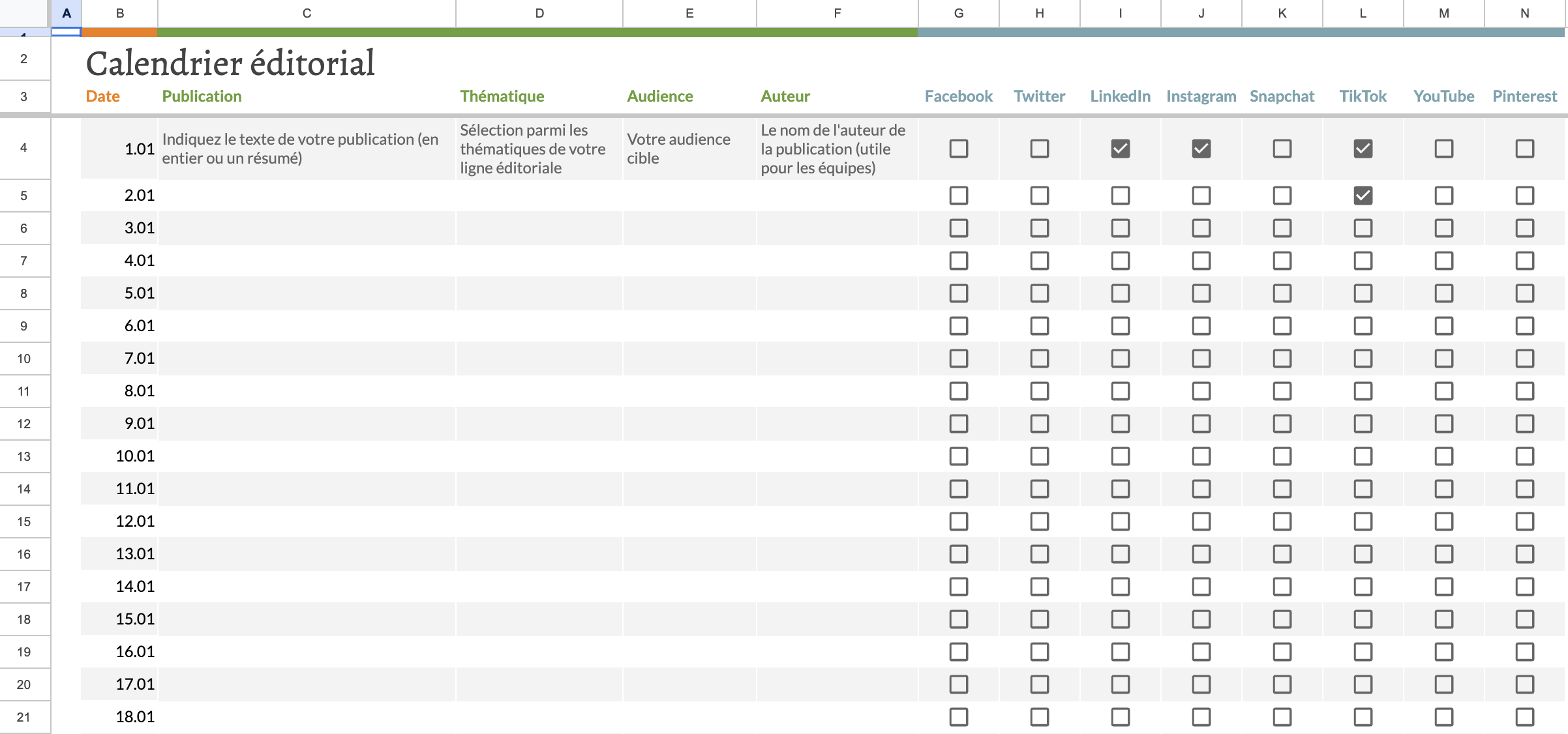 Modèle calendrier édito Excel