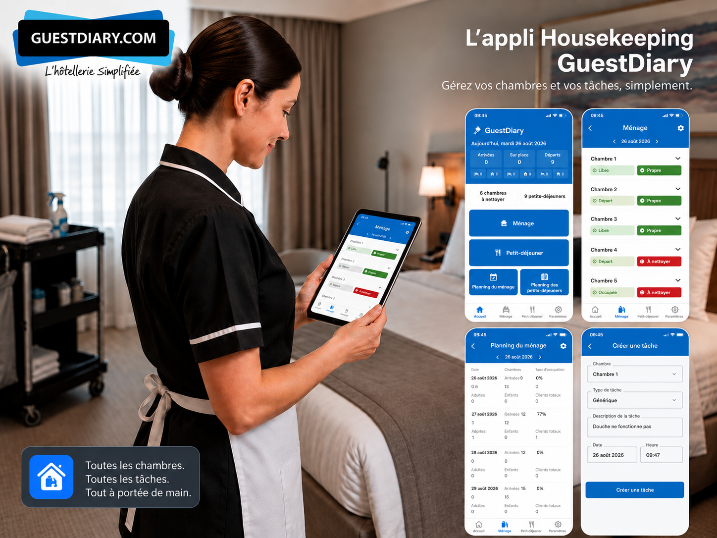 Lancement d'une nouvelle application Housekeeping pour gérer le ménage et les petits-déjeuners avec GuestDiary.