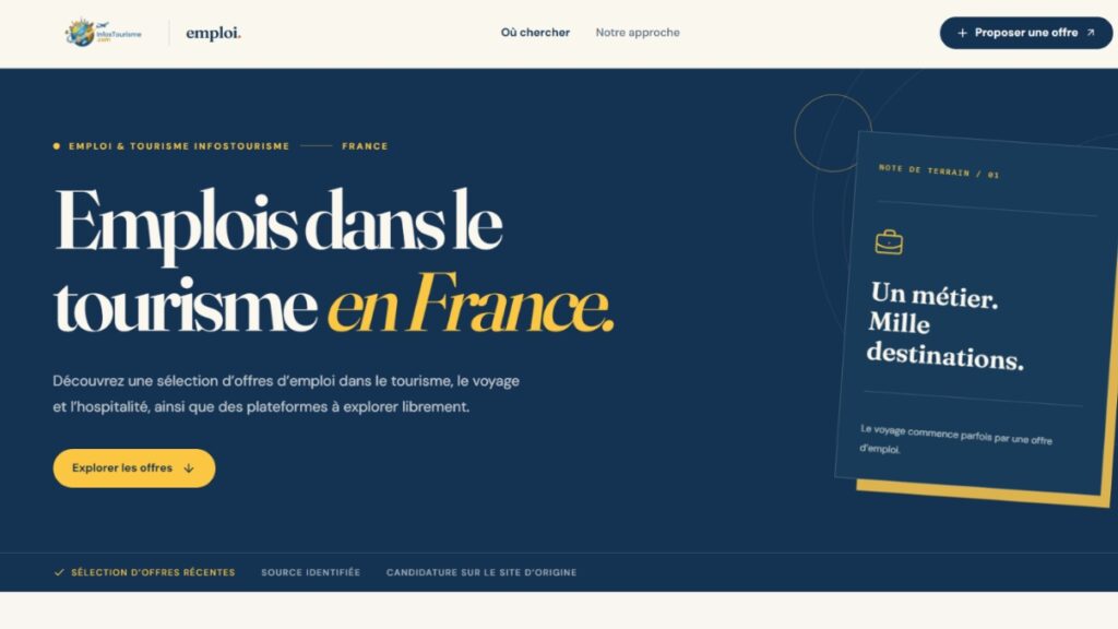InfosTourisme lance un job board gratuit pour les emplois touristiques en France, sans inscription requise.